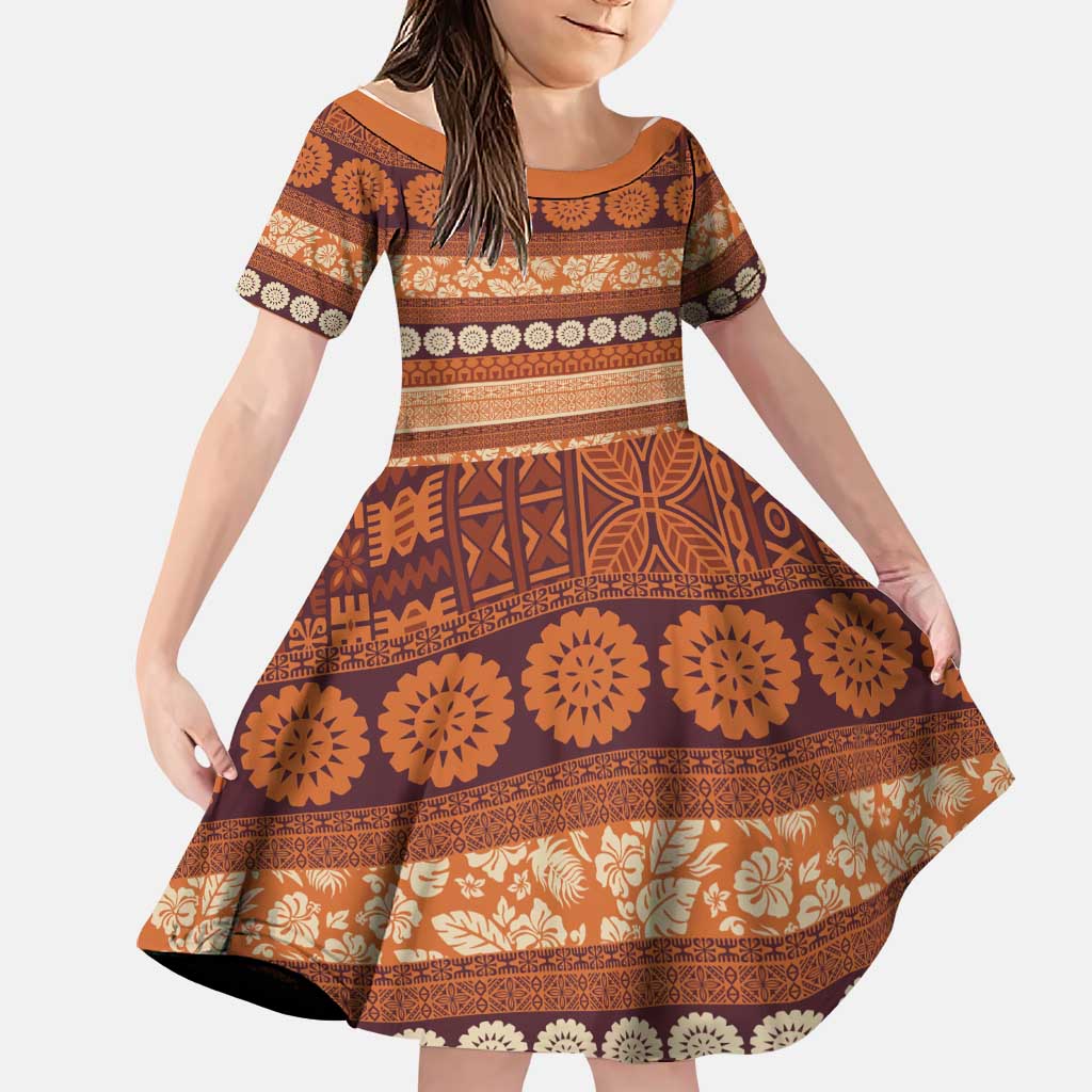 Fiji Marau na Kerisimasi Family Matching Mermaid Dress and Hawaiian Shirt Gold Tapa Masi Inspired Christmas LT9 Daughter's Dress Gold - Polynesian Pride