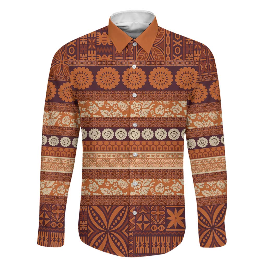 Fiji Marau na Kerisimasi Family Matching Mermaid Dress and Hawaiian Shirt Gold Tapa Masi Inspired Christmas LT9 Dad's Shirt - Long Sleeve Gold - Polynesian Pride