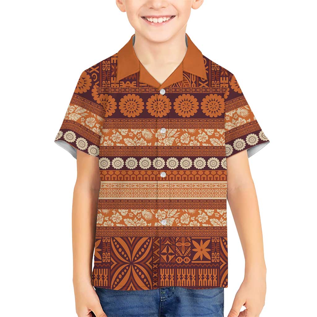 Fiji Marau na Kerisimasi Family Matching Mermaid Dress and Hawaiian Shirt Gold Tapa Masi Inspired Christmas LT9 Son's Shirt Gold - Polynesian Pride