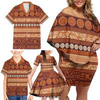 Fiji Marau na Kerisimasi Family Matching Off Shoulder Short Dress and Hawaiian Shirt Gold Tapa Masi Inspired Christmas - Polynesian Pride