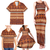 Fiji Marau na Kerisimasi Family Matching Tank Maxi Dress and Hawaiian Shirt Gold Tapa Masi Inspired Christmas - Polynesian Pride
