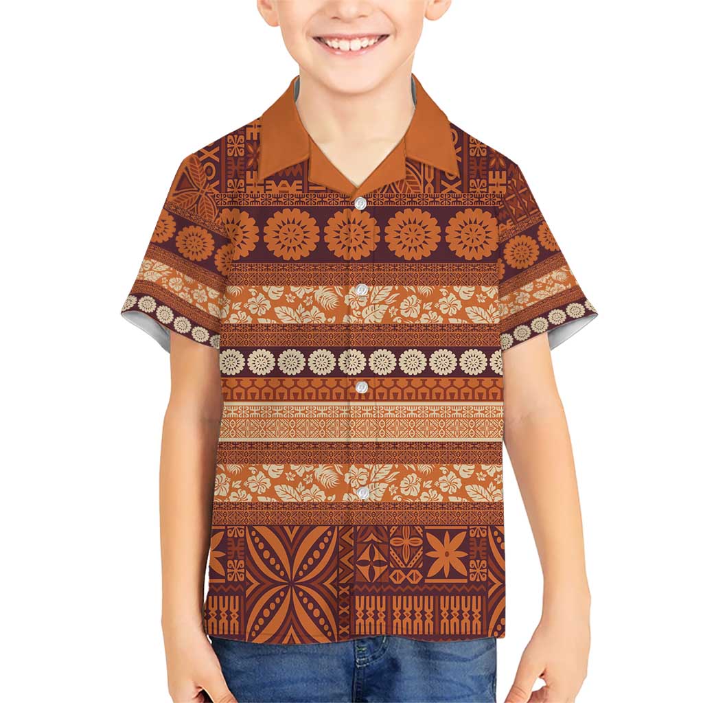 Fiji Marau na Kerisimasi Kid Hawaiian Shirt Gold Tapa Masi Inspired Christmas - Polynesian Pride