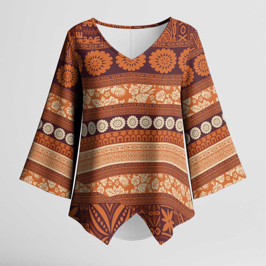 Fiji Marau na Kerisimasi Kimono Sleeve Blouse Gold Tapa Masi Inspired Christmas - Polynesian Pride