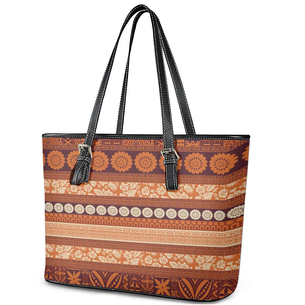 Fiji Marau na Kerisimasi Leather Tote Bag Gold Tapa Masi Inspired Christmas - Polynesian Pride