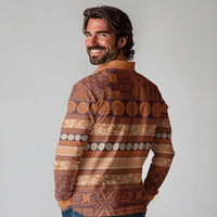 Fiji Marau na Kerisimasi Long Sleeve Polo Shirt Gold Tapa Masi Inspired Christmas - Polynesian Pride