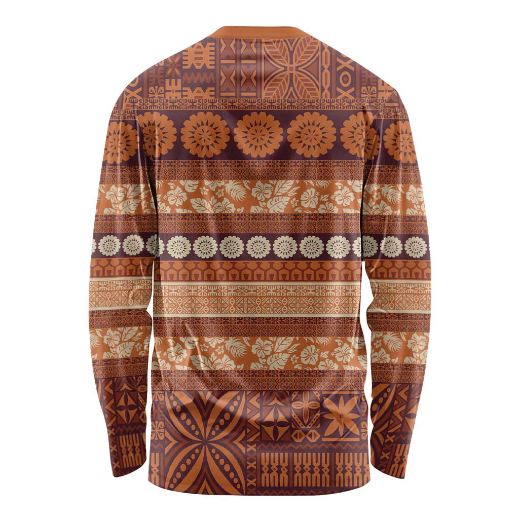 Fiji Marau na Kerisimasi Long Sleeve Shirt Gold Tapa Masi Inspired Christmas - Polynesian Pride