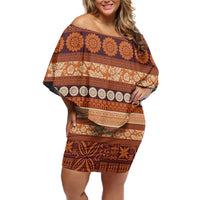 Fiji Marau na Kerisimasi Off Shoulder Short Dress Gold Tapa Masi Inspired Christmas - Polynesian Pride