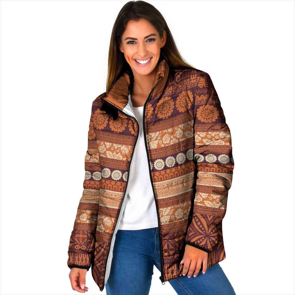 Fiji Marau na Kerisimasi Padded Jacket Gold Tapa Masi Inspired Christmas - Polynesian Pride