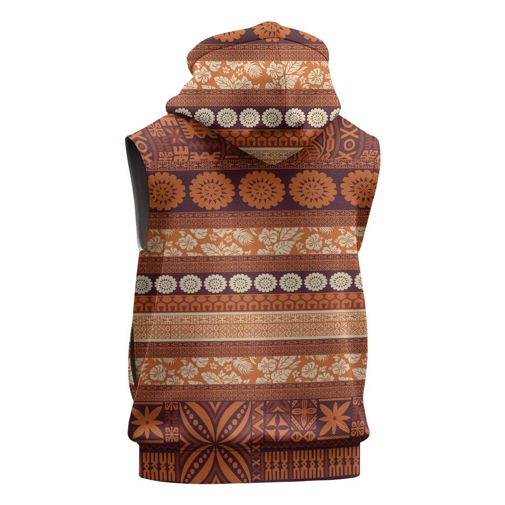 Fiji Marau na Kerisimasi Sleeveless Hoodie Gold Tapa Masi Inspired Christmas - Polynesian Pride