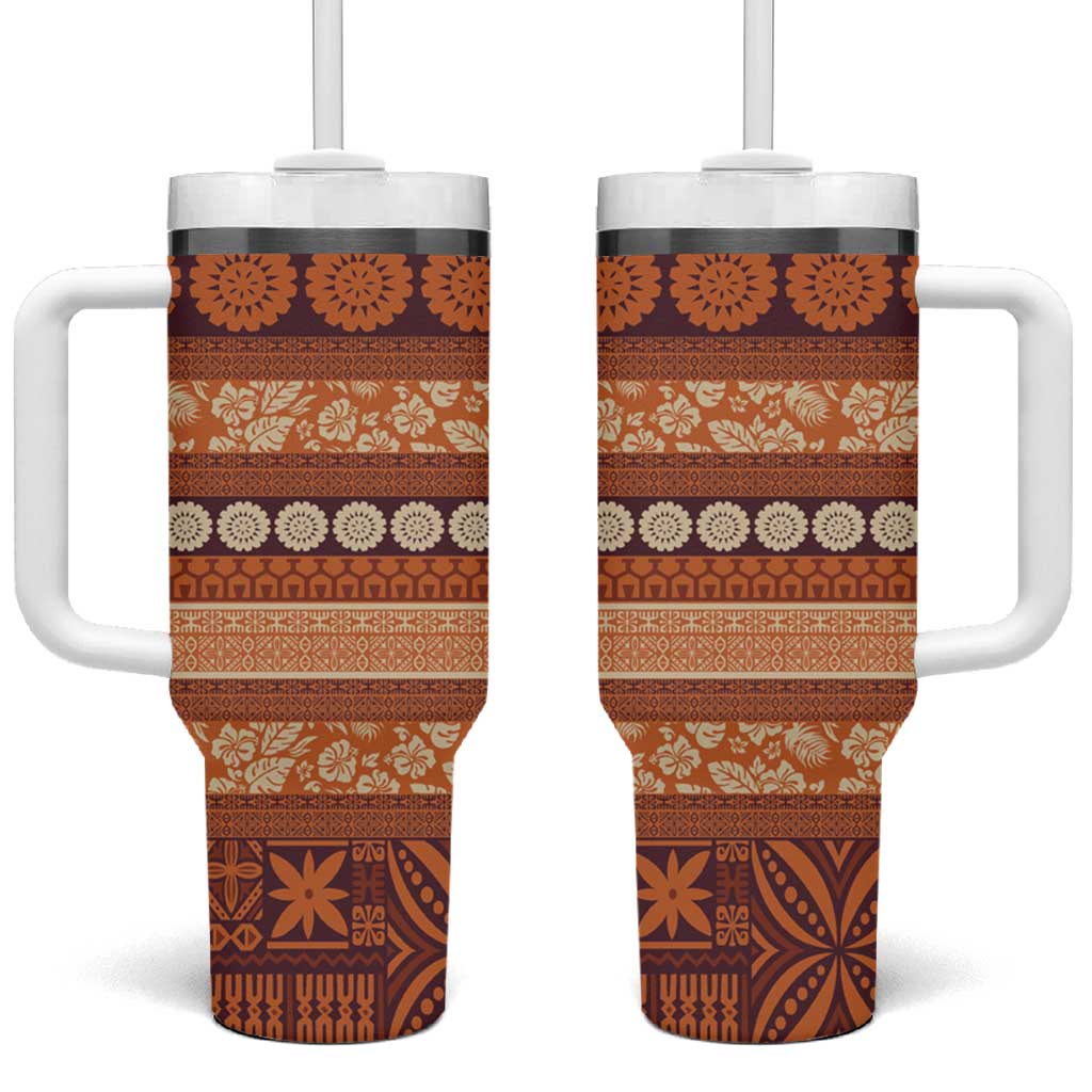 Fiji Marau na Kerisimasi Tumbler With Handle Gold Tapa Masi Inspired Christmas - Polynesian Pride