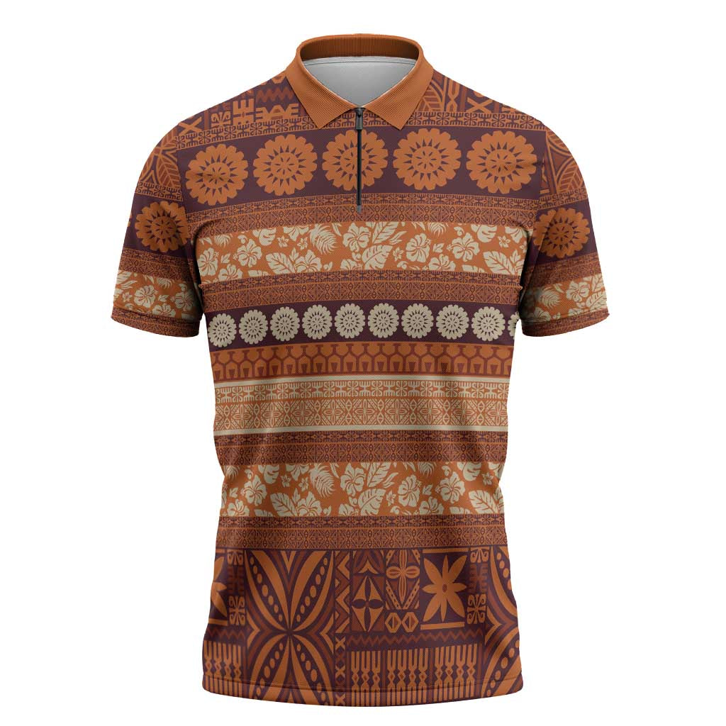 Fiji Marau na Kerisimasi Zipper Polo Shirt Gold Tapa Masi Inspired Christmas - Polynesian Pride
