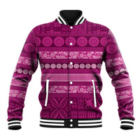 Fiji Marau na Kerisimasi Baseball Jacket Pink Tapa Masi Inspired Christmas - Polynesian Pride