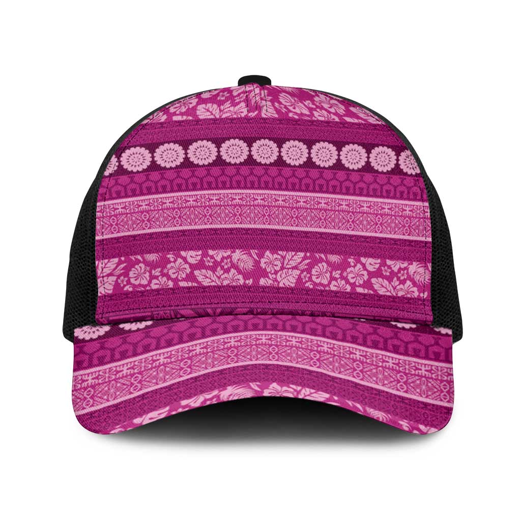 Fiji Marau na Kerisimasi Baseball Net Cap Pink Tapa Masi Inspired Christmas - Polynesian Pride