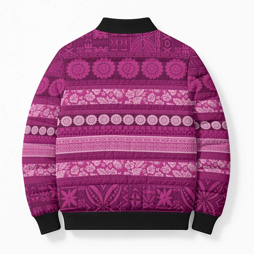Fiji Marau na Kerisimasi Bomber Puffer Jacket Pink Tapa Masi Inspired Christmas - Polynesian Pride