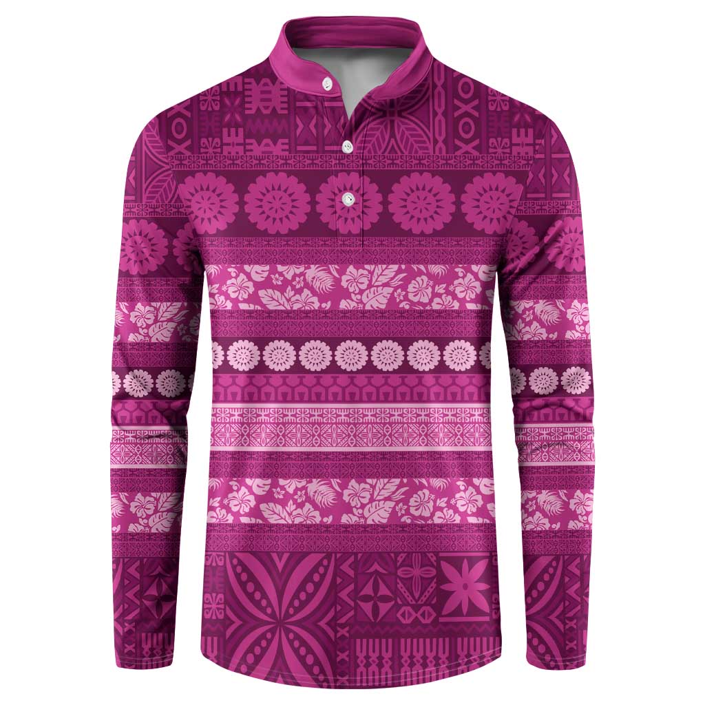 Fiji Marau na Kerisimasi Button Sweatshirt Pink Tapa Masi Inspired Christmas - Polynesian Pride