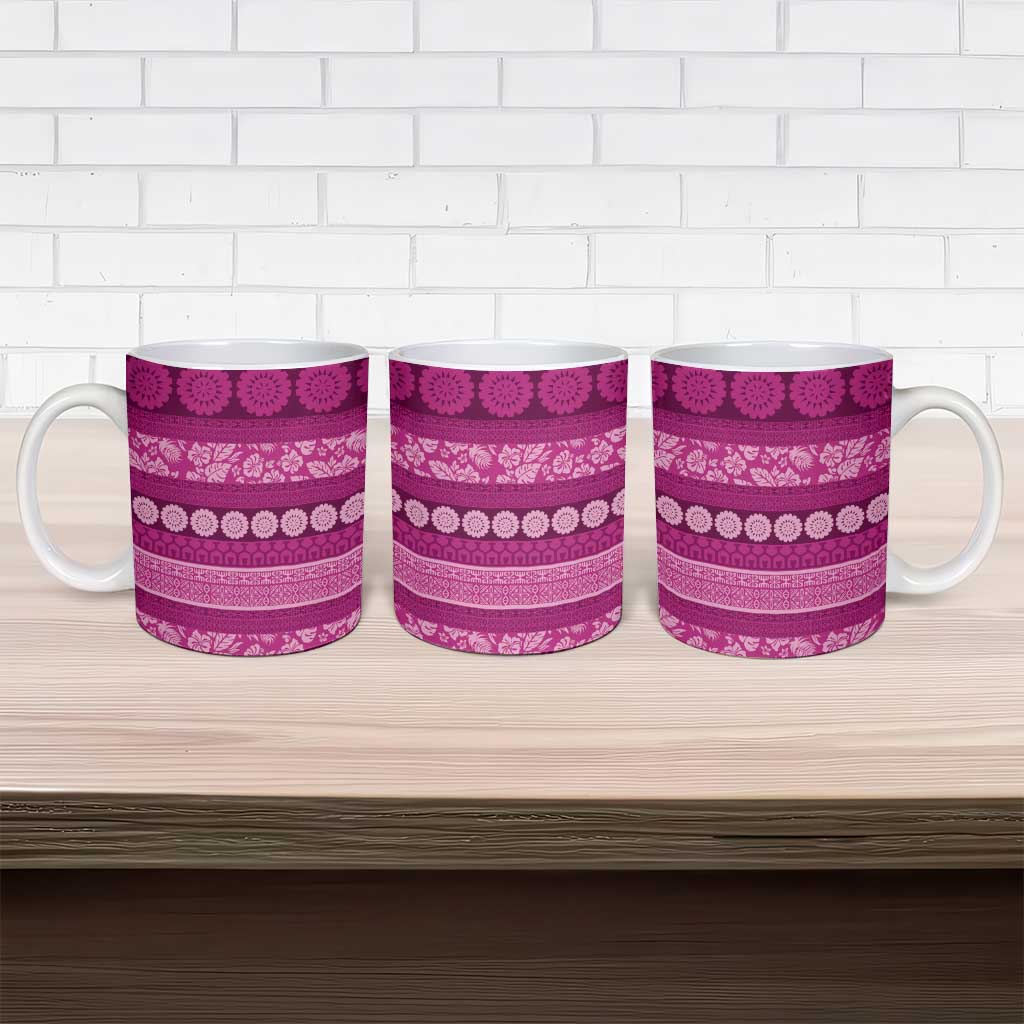 Fiji Marau na Kerisimasi Ceramic Mug Pink Tapa Masi Inspired Christmas - Polynesian Pride