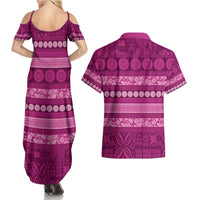 Fiji Marau na Kerisimasi Couples Matching Summer Maxi Dress and Hawaiian Shirt Pink Tapa Masi Inspired Christmas - Polynesian Pride