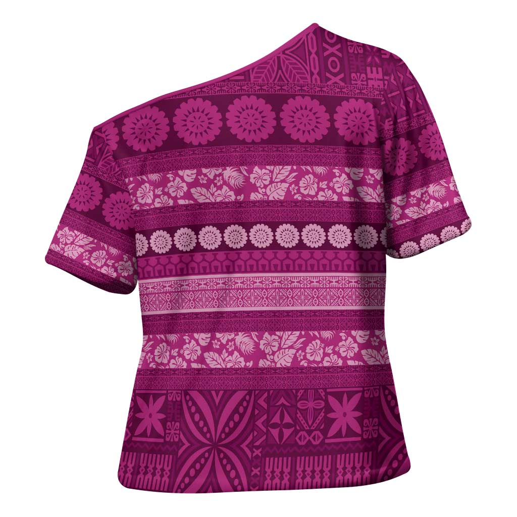 Fiji Marau na Kerisimasi Cross Shoulder Shirt Pink Tapa Masi Inspired Christmas - Polynesian Pride