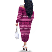Fiji Marau na Kerisimasi Family Matching Off The Shoulder Long Sleeve Dress and Hawaiian Shirt Pink Tapa Masi Inspired Christmas - Polynesian Pride