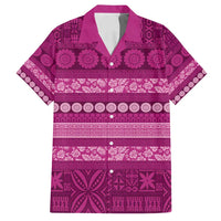 Fiji Marau na Kerisimasi Family Matching Off Shoulder Short Dress and Hawaiian Shirt Pink Tapa Masi Inspired Christmas - Polynesian Pride