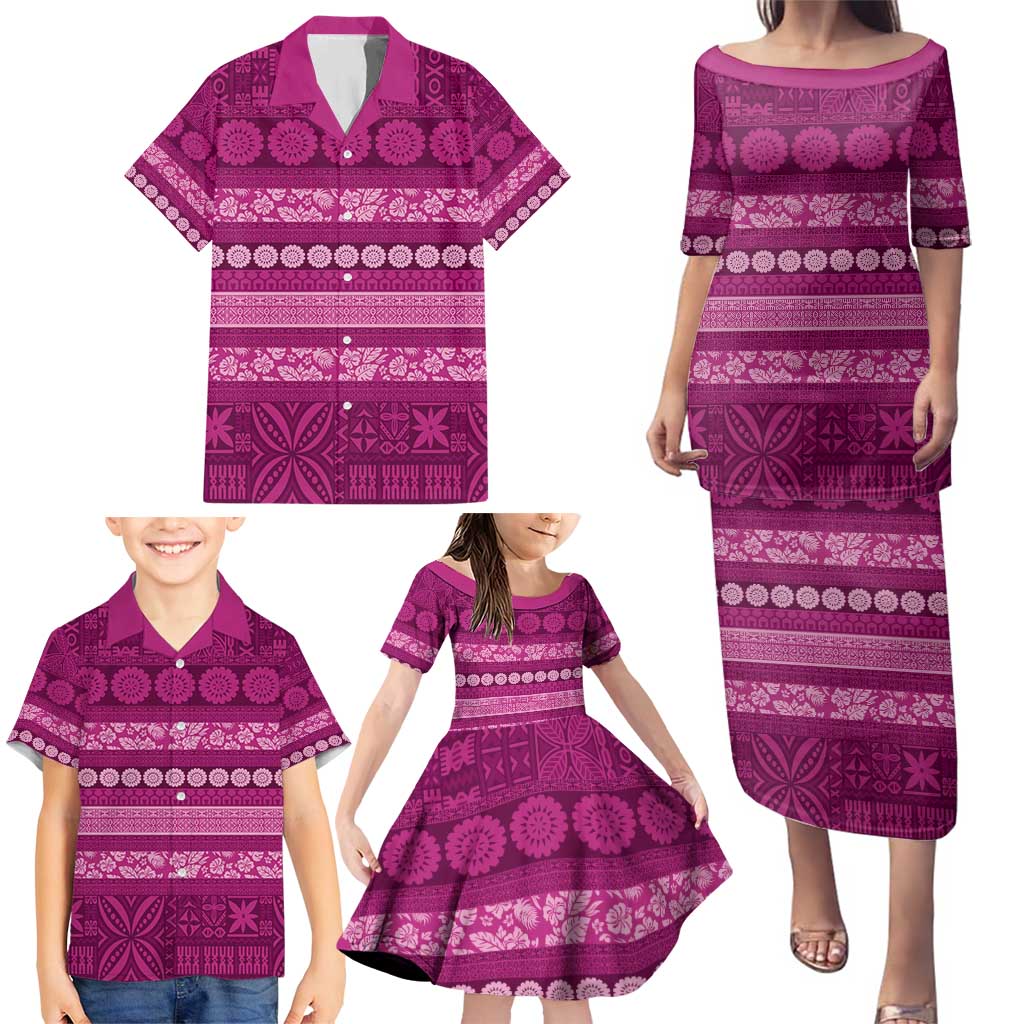 Fiji Marau na Kerisimasi Family Matching Puletasi and Hawaiian Shirt Pink Tapa Masi Inspired Christmas - Polynesian Pride