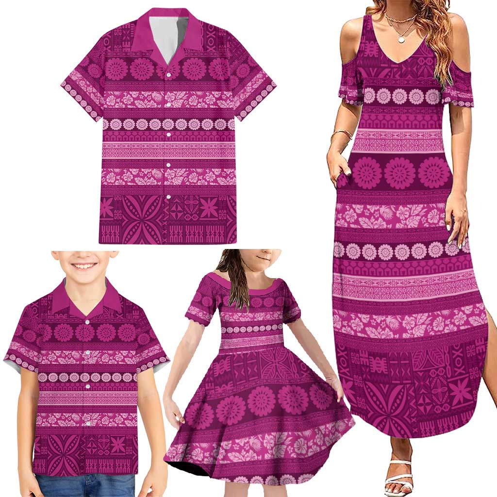Fiji Marau na Kerisimasi Family Matching Summer Maxi Dress and Hawaiian Shirt Pink Tapa Masi Inspired Christmas - Polynesian Pride
