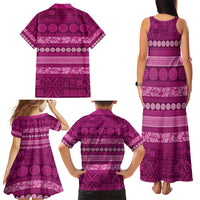 Fiji Marau na Kerisimasi Family Matching Tank Maxi Dress and Hawaiian Shirt Pink Tapa Masi Inspired Christmas - Polynesian Pride