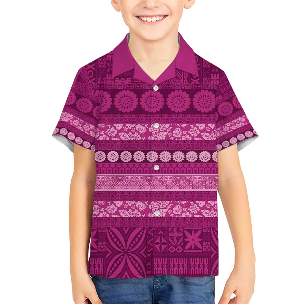 Fiji Marau na Kerisimasi Kid Hawaiian Shirt Pink Tapa Masi Inspired Christmas - Polynesian Pride