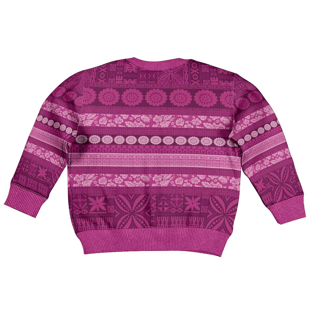 Fiji Marau na Kerisimasi Kid Ugly Christmas Sweater Pink Tapa Masi Inspired Christmas - Polynesian Pride
