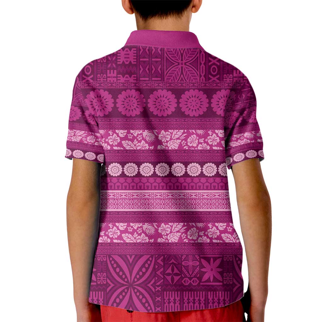 Fiji Marau na Kerisimasi Kid Polo Shirt Pink Tapa Masi Inspired Christmas - Polynesian Pride