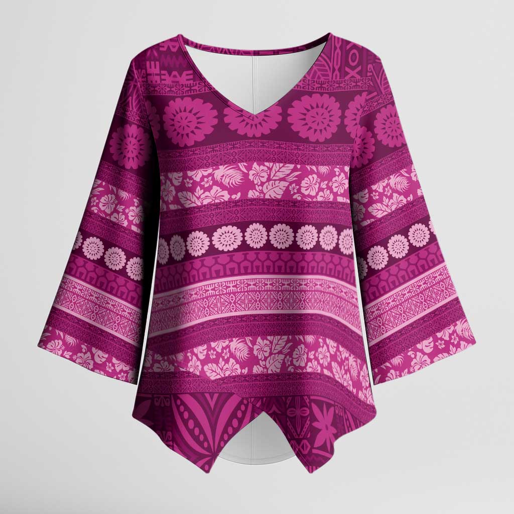 Fiji Marau na Kerisimasi Kimono Sleeve Blouse Pink Tapa Masi Inspired Christmas - Polynesian Pride