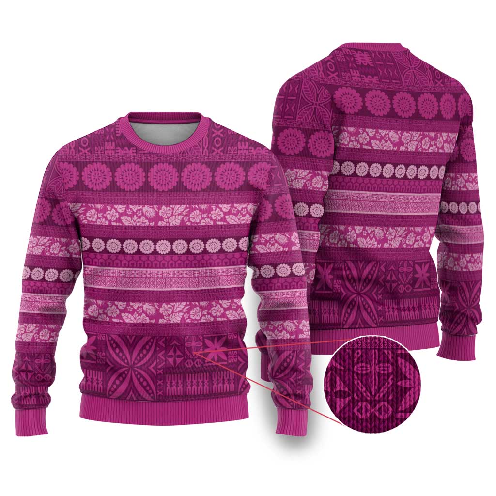 Fiji Marau na Kerisimasi Ugly Christmas Sweater Pink Tapa Masi Inspired Christmas - Polynesian Pride