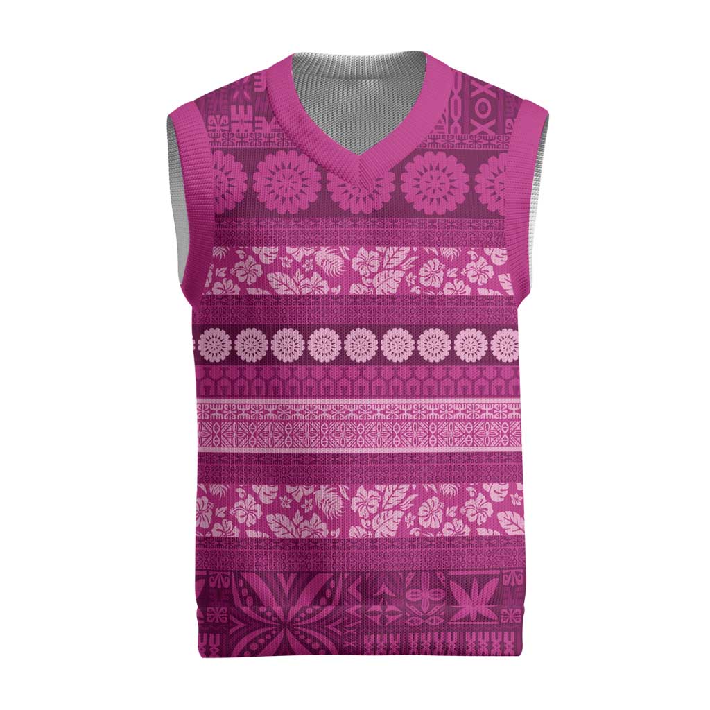 Fiji Marau na Kerisimasi Christmas Knitted V-Neck Vest Pink Tapa Masi Inspired Christmas - Polynesian Pride