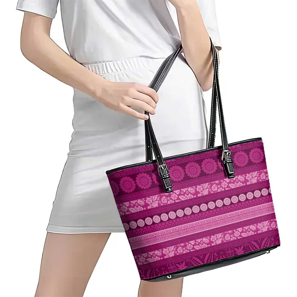 Fiji Marau na Kerisimasi Leather Tote Bag Pink Tapa Masi Inspired Christmas - Polynesian Pride