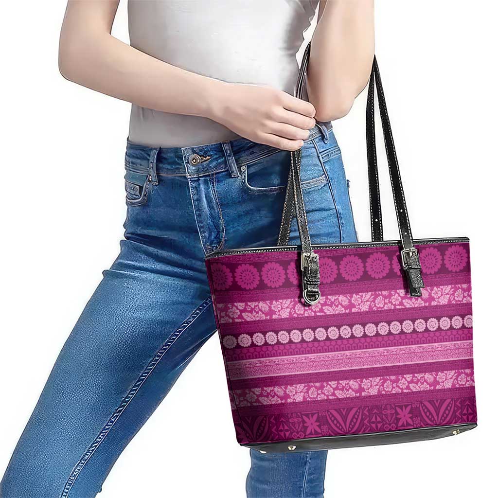 Fiji Marau na Kerisimasi Leather Tote Bag Pink Tapa Masi Inspired Christmas - Polynesian Pride