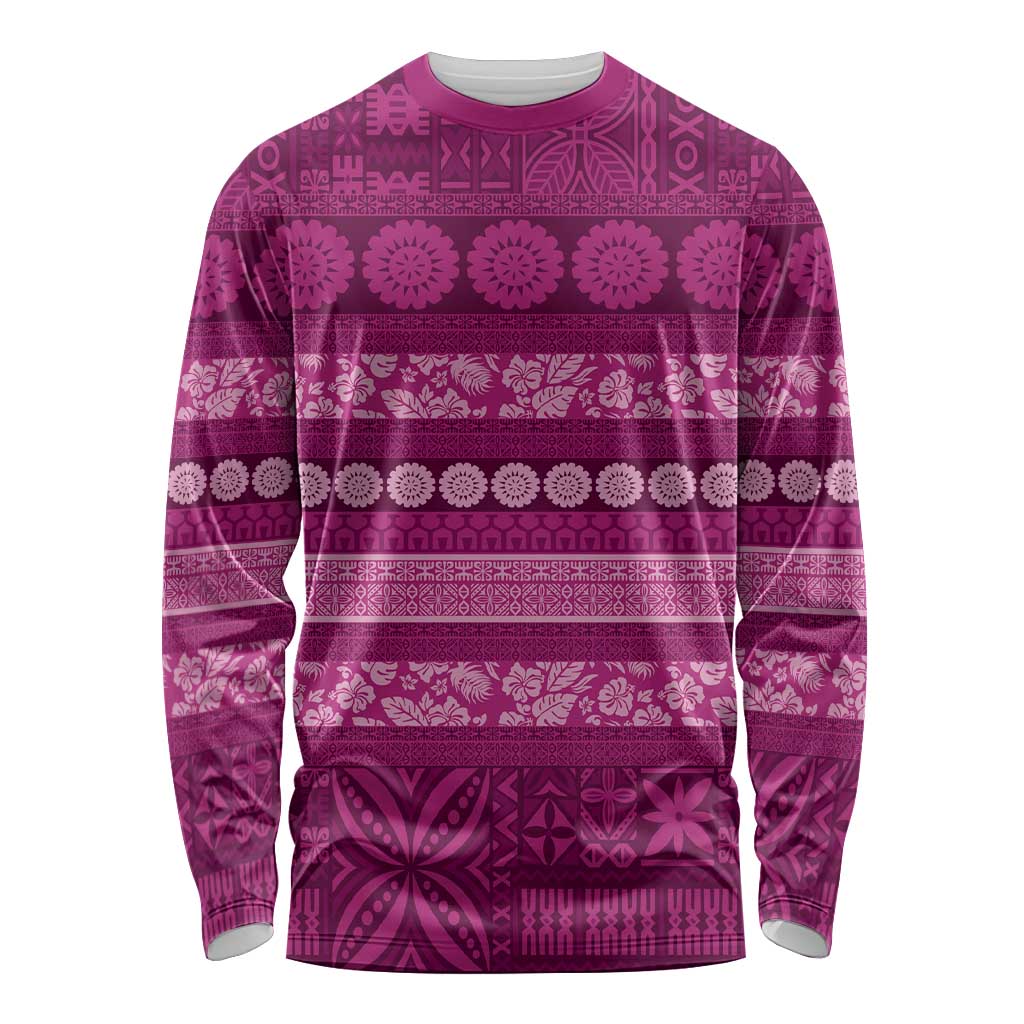 Fiji Marau na Kerisimasi Long Sleeve Shirt Pink Tapa Masi Inspired Christmas - Polynesian Pride