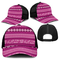 Fiji Marau na Kerisimasi Mesh Trucker Cap Pink Tapa Masi Inspired Christmas - Polynesian Pride