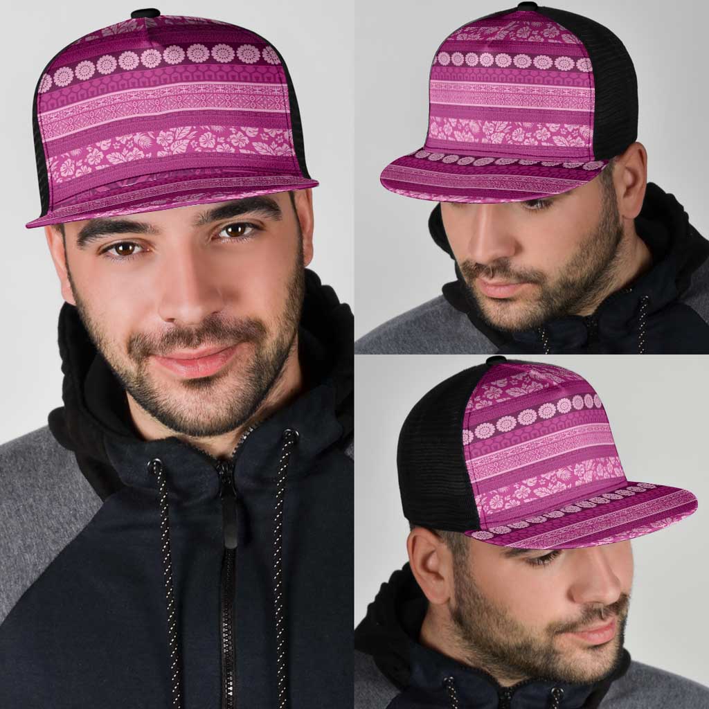 Fiji Marau na Kerisimasi Mesh Trucker Cap Pink Tapa Masi Inspired Christmas - Polynesian Pride