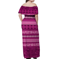 Fiji Marau na Kerisimasi Off Shoulder Maxi Dress Pink Tapa Masi Inspired Christmas - Polynesian Pride