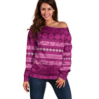 Fiji Marau na Kerisimasi Off Shoulder Sweater Pink Tapa Masi Inspired Christmas - Polynesian Pride