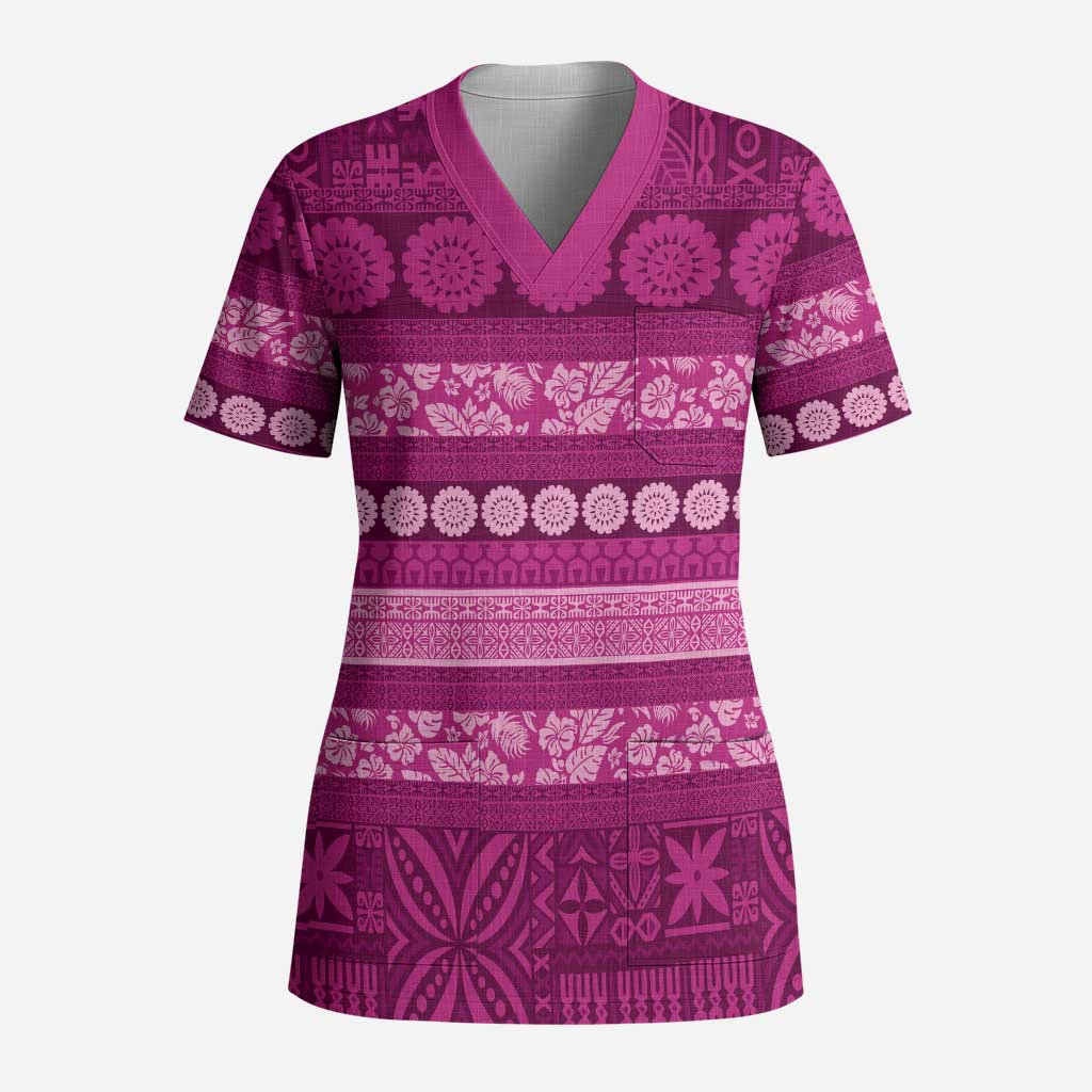 Fiji Marau na Kerisimasi Scrub Top Pink Tapa Masi Inspired Christmas - Polynesian Pride