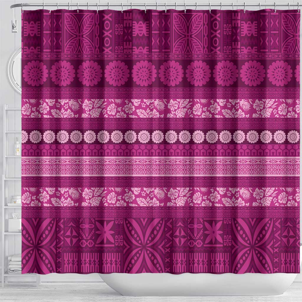 Fiji Marau na Kerisimasi Shower Curtain Pink Tapa Masi Inspired Christmas - Polynesian Pride