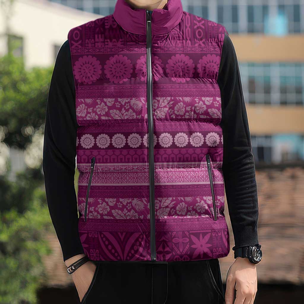 Fiji Marau na Kerisimasi Sleeveless Puffer Jacket Pink Tapa Masi Inspired Christmas - Polynesian Pride
