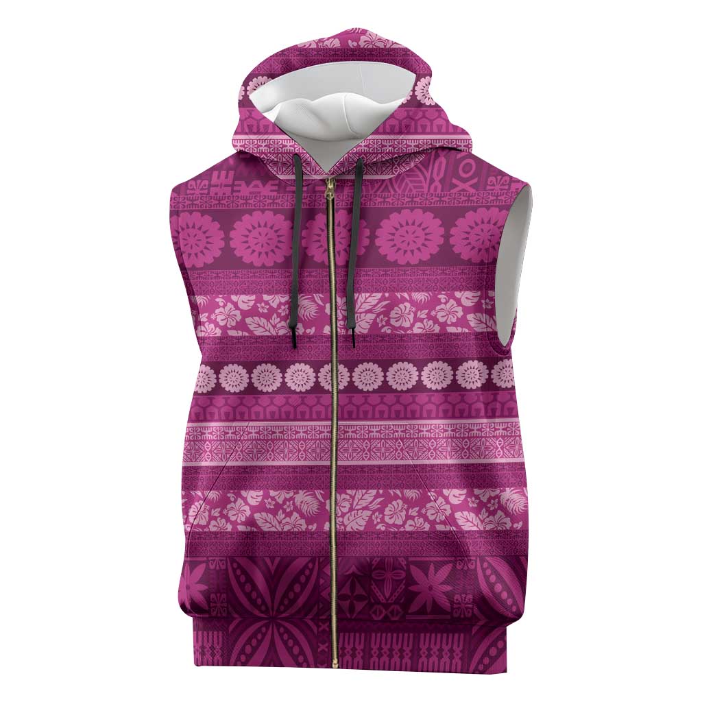 Fiji Marau na Kerisimasi Sleeveless Zip Hoodie Pink Tapa Masi Inspired Christmas - Polynesian Pride