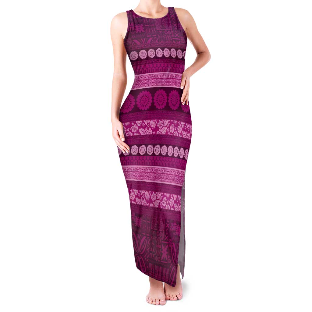 Fiji Marau na Kerisimasi Tank Maxi Dress Pink Tapa Masi Inspired Christmas - Polynesian Pride