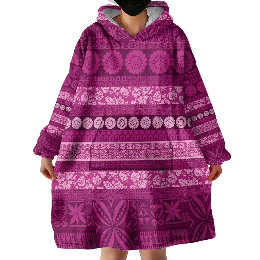 Fiji Marau na Kerisimasi Wearable Blanket Hoodie Pink Tapa Masi Inspired Christmas - Polynesian Pride