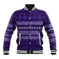 Fiji Marau na Kerisimasi Baseball Jacket Purple Tapa Masi Inspired Christmas - Polynesian Pride
