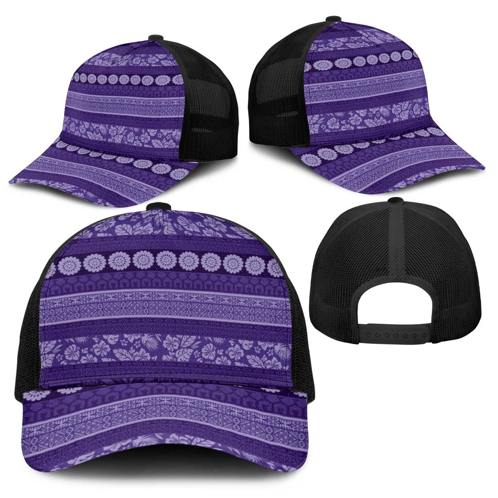 Fiji Marau na Kerisimasi Baseball Net Cap Purple Tapa Masi Inspired Christmas - Polynesian Pride