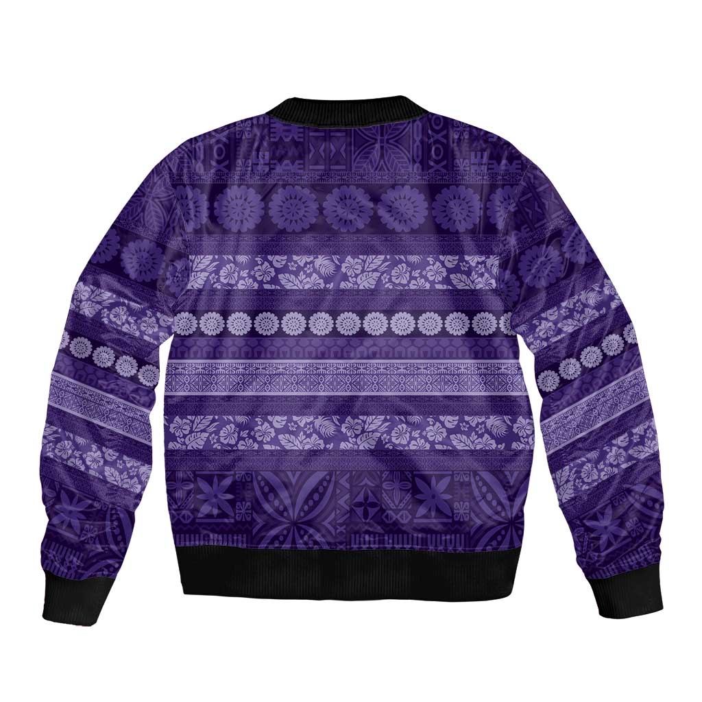 Fiji Marau na Kerisimasi Bomber Jacket Purple Tapa Masi Inspired Christmas - Polynesian Pride