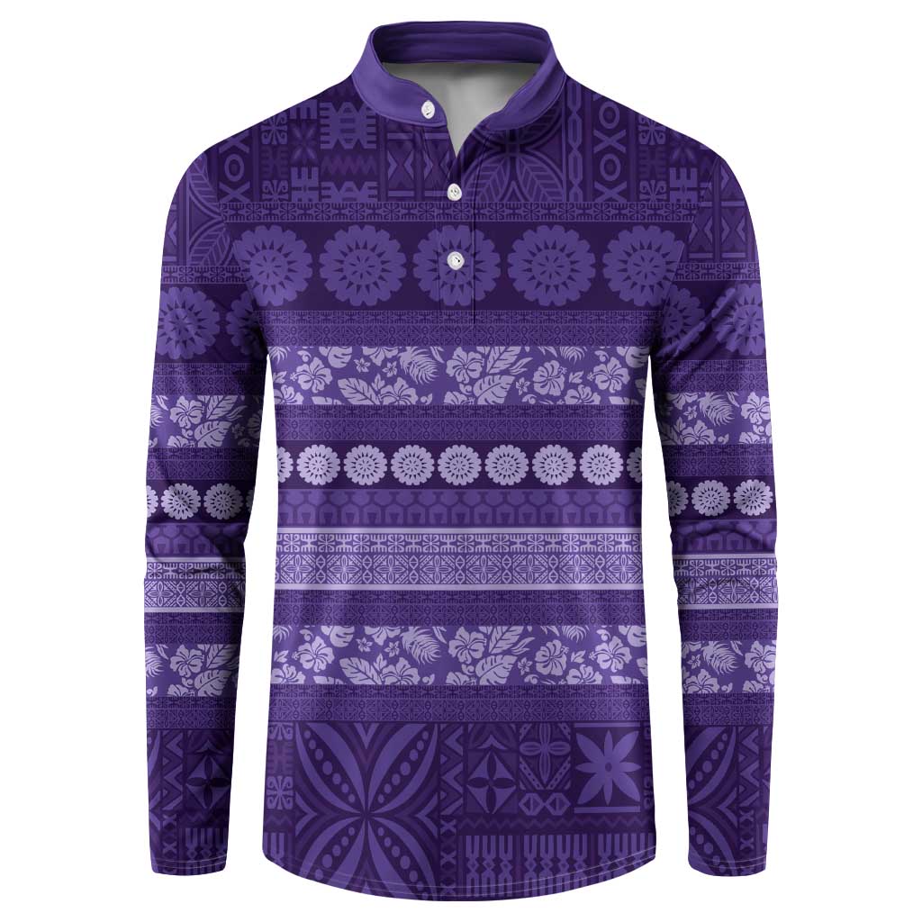 Fiji Marau na Kerisimasi Button Sweatshirt Purple Tapa Masi Inspired Christmas - Polynesian Pride